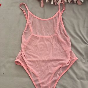 Pink mesh rave bodysuit